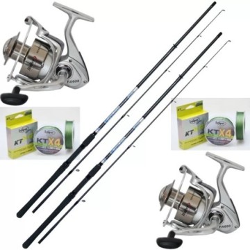 Combinație de spinning 2 lansete 2 role 2 bobine de fir împletit