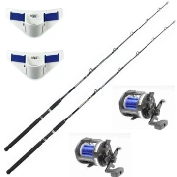 Kit de pescuit trolling 2 lansete 2 mulinete fir 2 curele